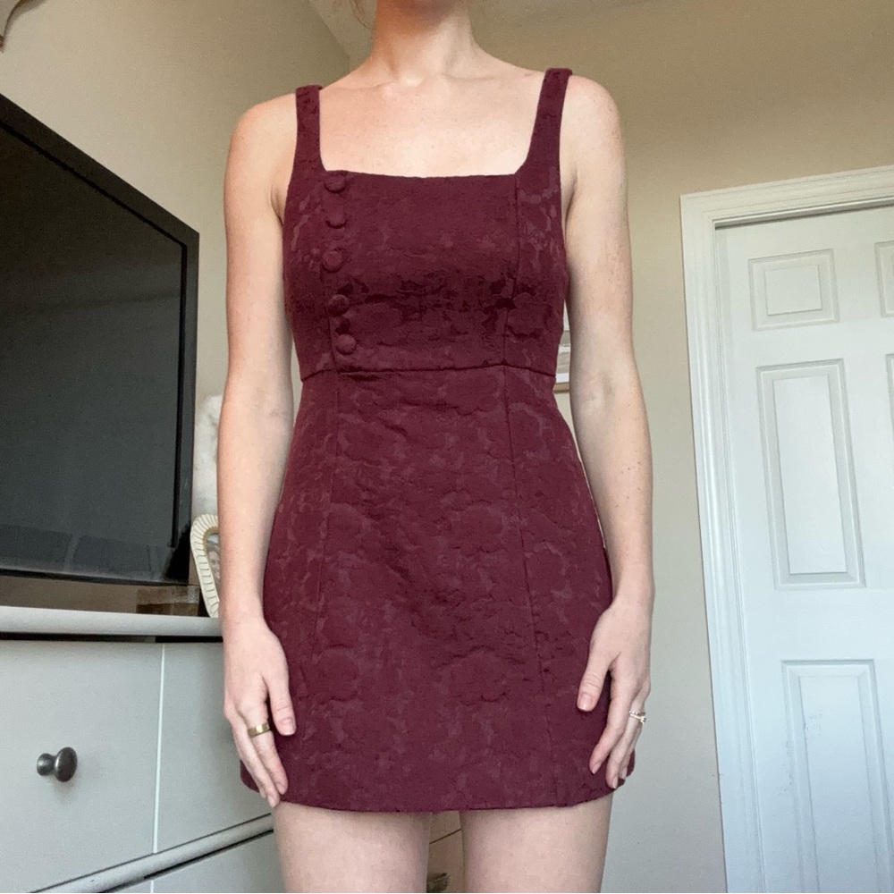 Urban Outfitters Square-Neck Mini Dress Burgundy